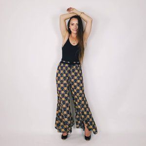 Blue and Gold Bell Bottom Wide Leg Lounge Pants